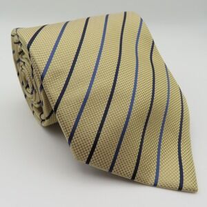 Gianni Palazzi Tie Silk Gold Blue Striped Woven 3.75" Wide 58" Long Italy